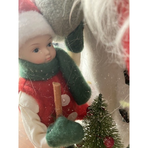 Vintage 14”Stuffed Felt standing Santa & boy 8"snow bottle brush tree snowballs - Picture 2 of 12